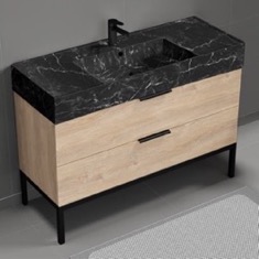 Modern Bathroom Vanity, 48 inch, Black Marble Style Sink, Free Standing